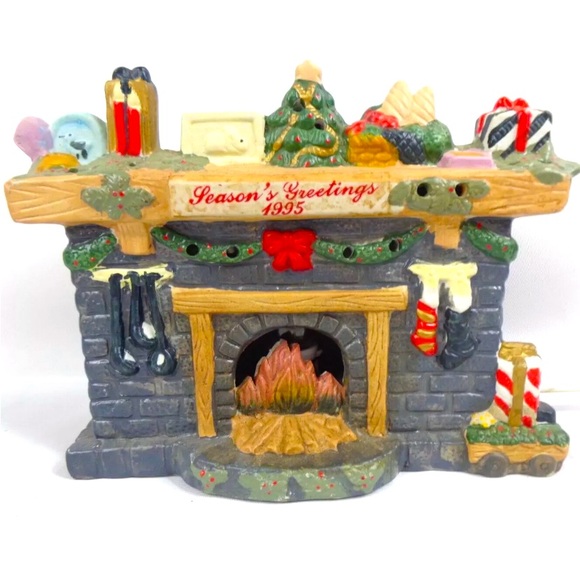 Vintage 1995 Christmas Fireplace Seasons Greetings by Badcock Home Furnishings - Picture 3 of 11